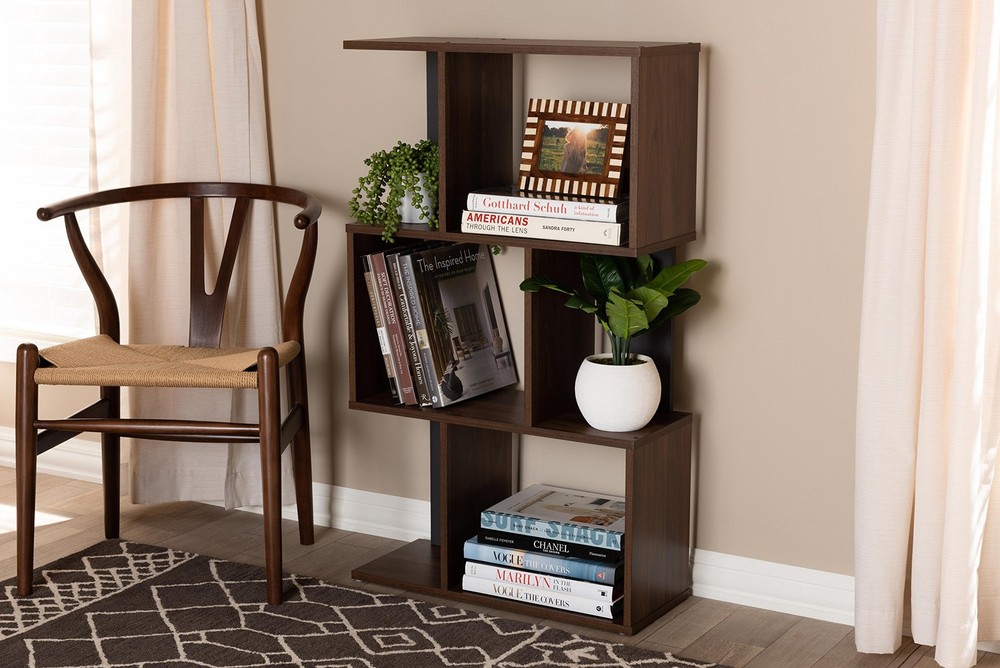 Baxton Studio Vivace Display Bookcase, Walnut Brown/Dark Grey
