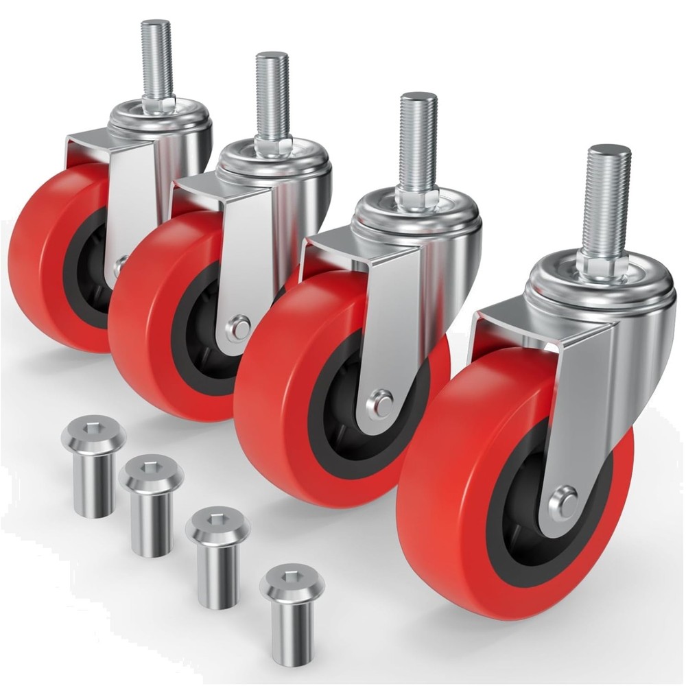 Durable 4 Pack Caster Wheels 2.5 Inch - Chrome & Polyurethane Finish