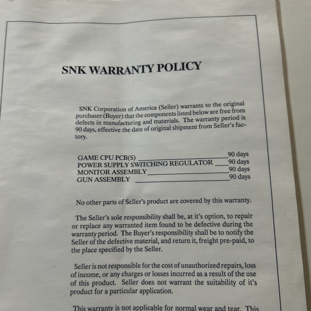 original Mechanized Attack Snk arcade Video game manual