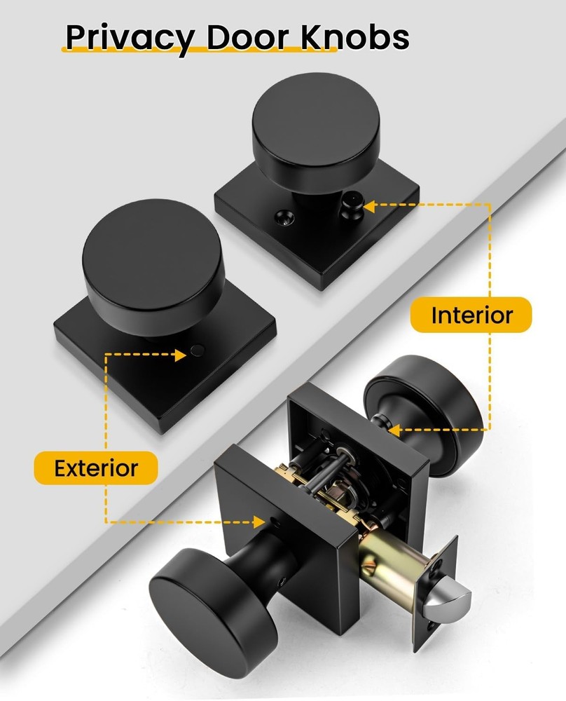 Privacy Black Door Knobs Interior, Zinc-Alloy Heavy Duty Matte Black Door Knobs