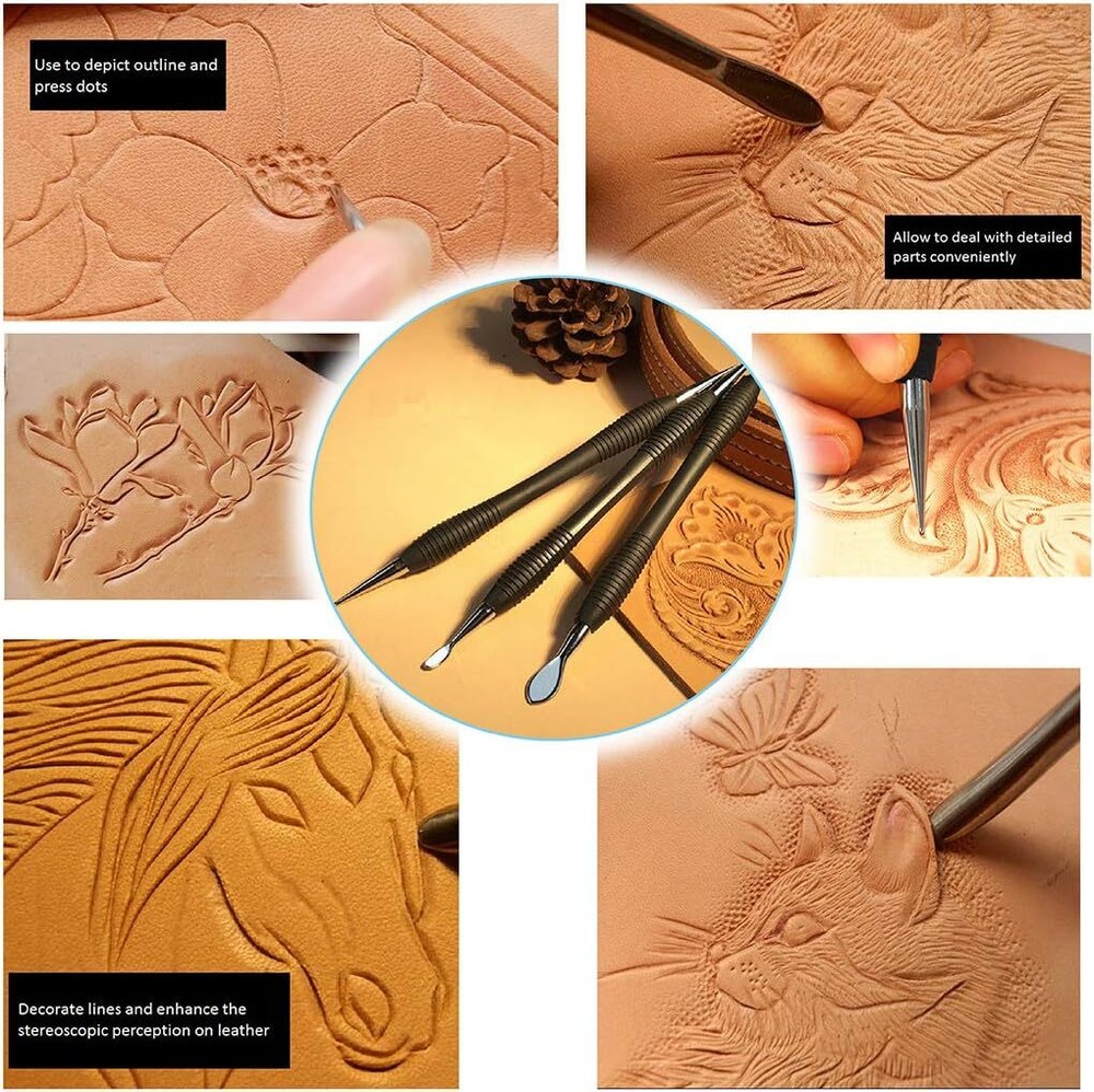 3PCS Leather Craft Modeling Tools Grooving Tools, Leather Embossing Press Spoons