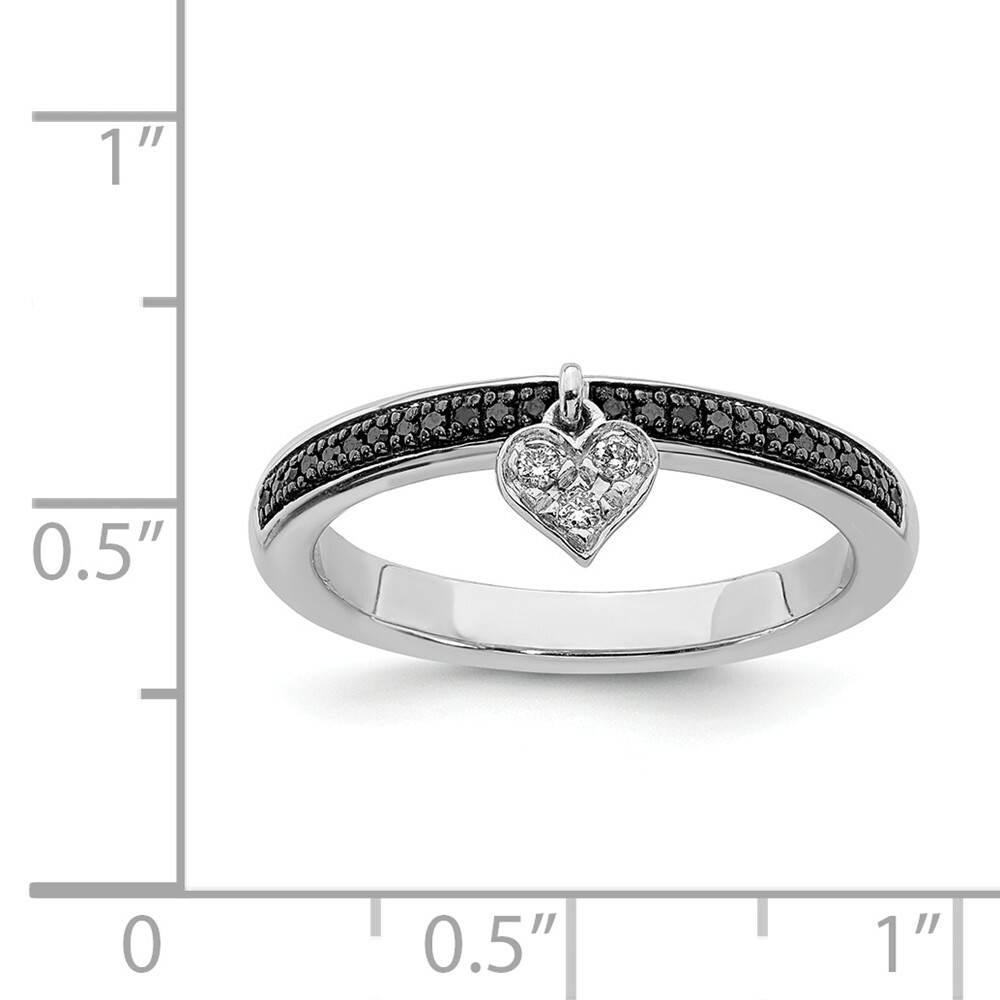 Sterling Silver Stackable Dangle Heart Ring with Black & White Diamonds QSK1061