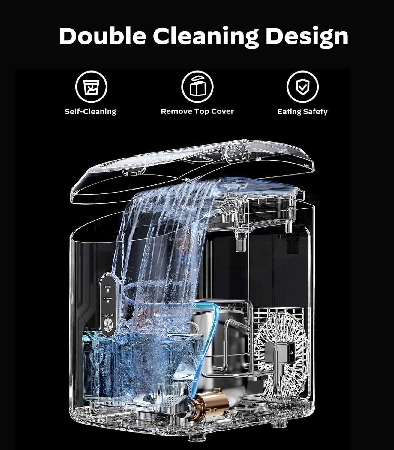 Ice Maker Countertop Pellet/Bullet Ice Machine Self-Cleaning Function 33LBS/24H