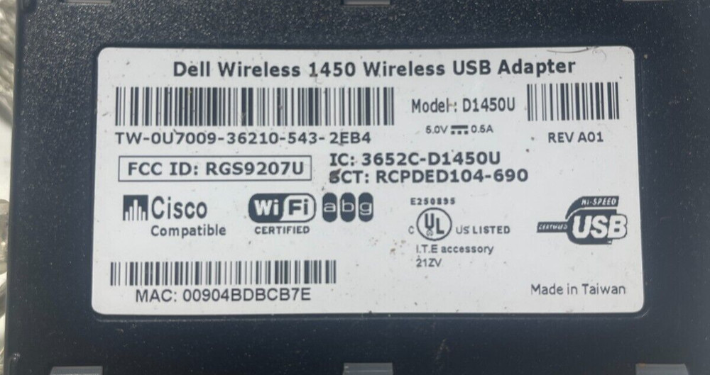 (3) Dell Wireless 1450 Wireless USB Adapter Model D1450U