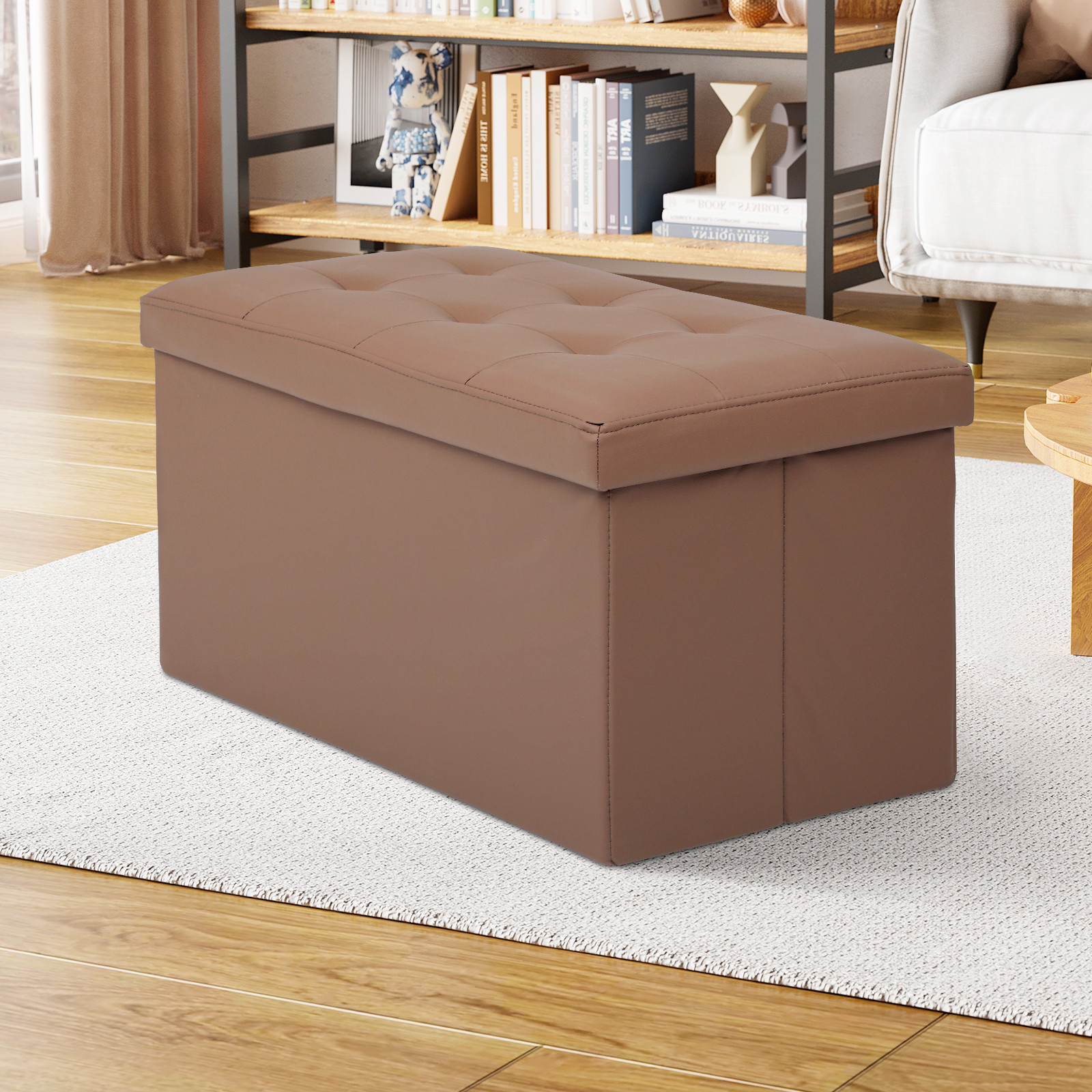 30"Lift Top Storage Ottoman Rectangular Bench Leather Upholstered Seat Footstool