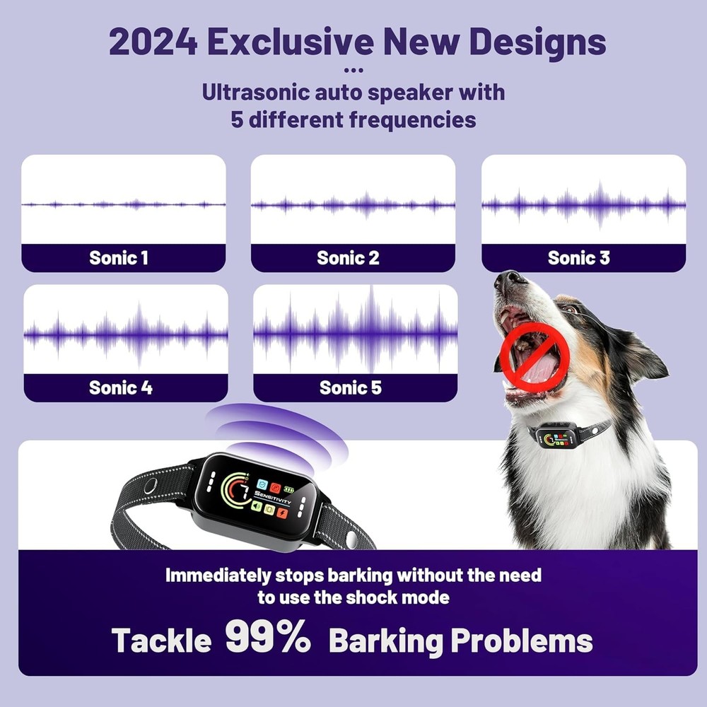 Bark Collar 2 Pack,Bark for Large Medium Small Dogs 2 Pack, Black