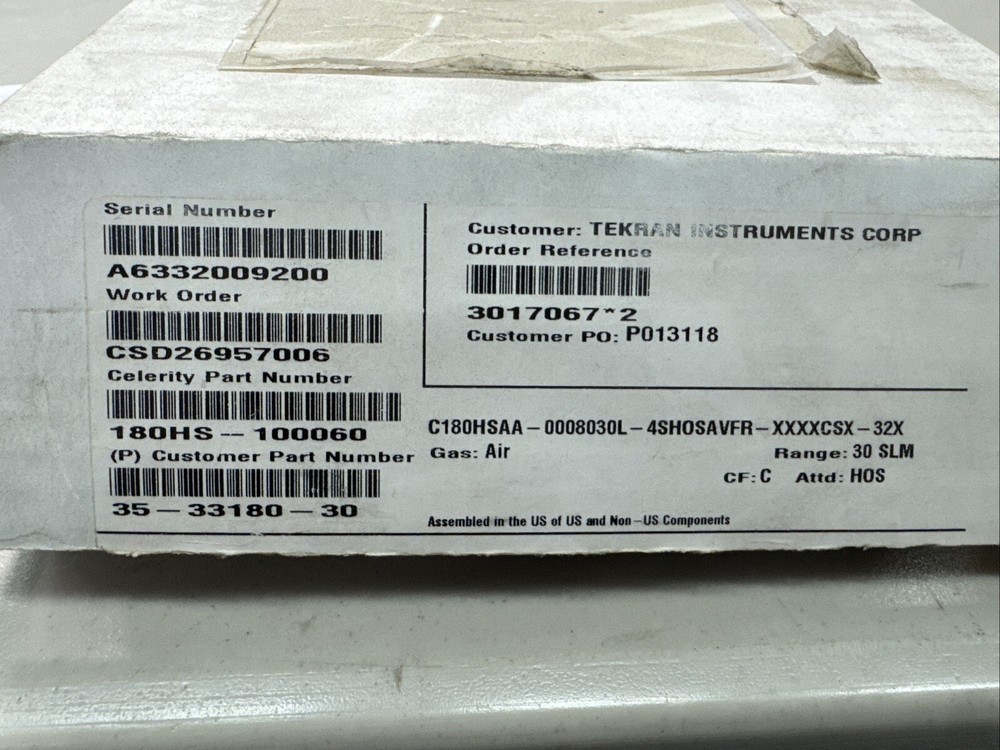NEW CELERITY UNIT 180 SERIES 180HS MASS FLOW CONTROLLER 30 SLM
