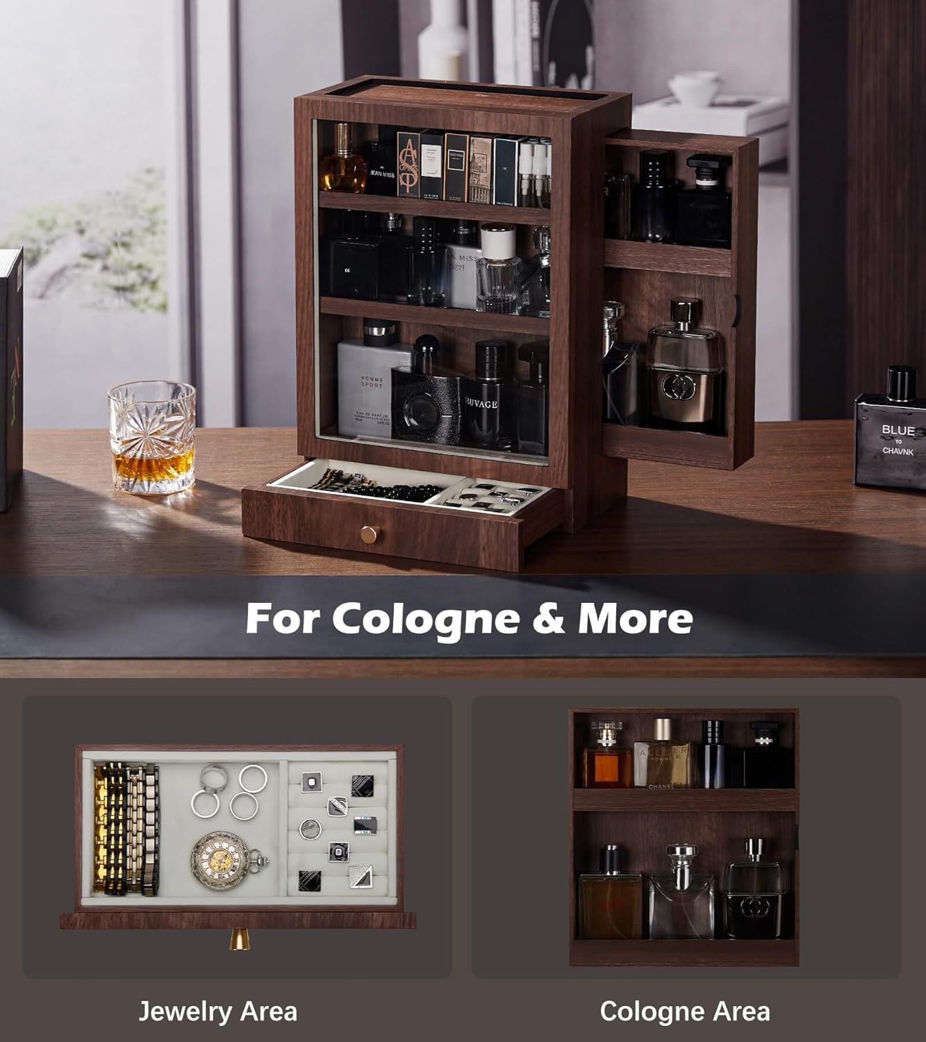 Homde Cologne Storage Organizer with Drawer - Men's Cologne Holder - Stylish ...