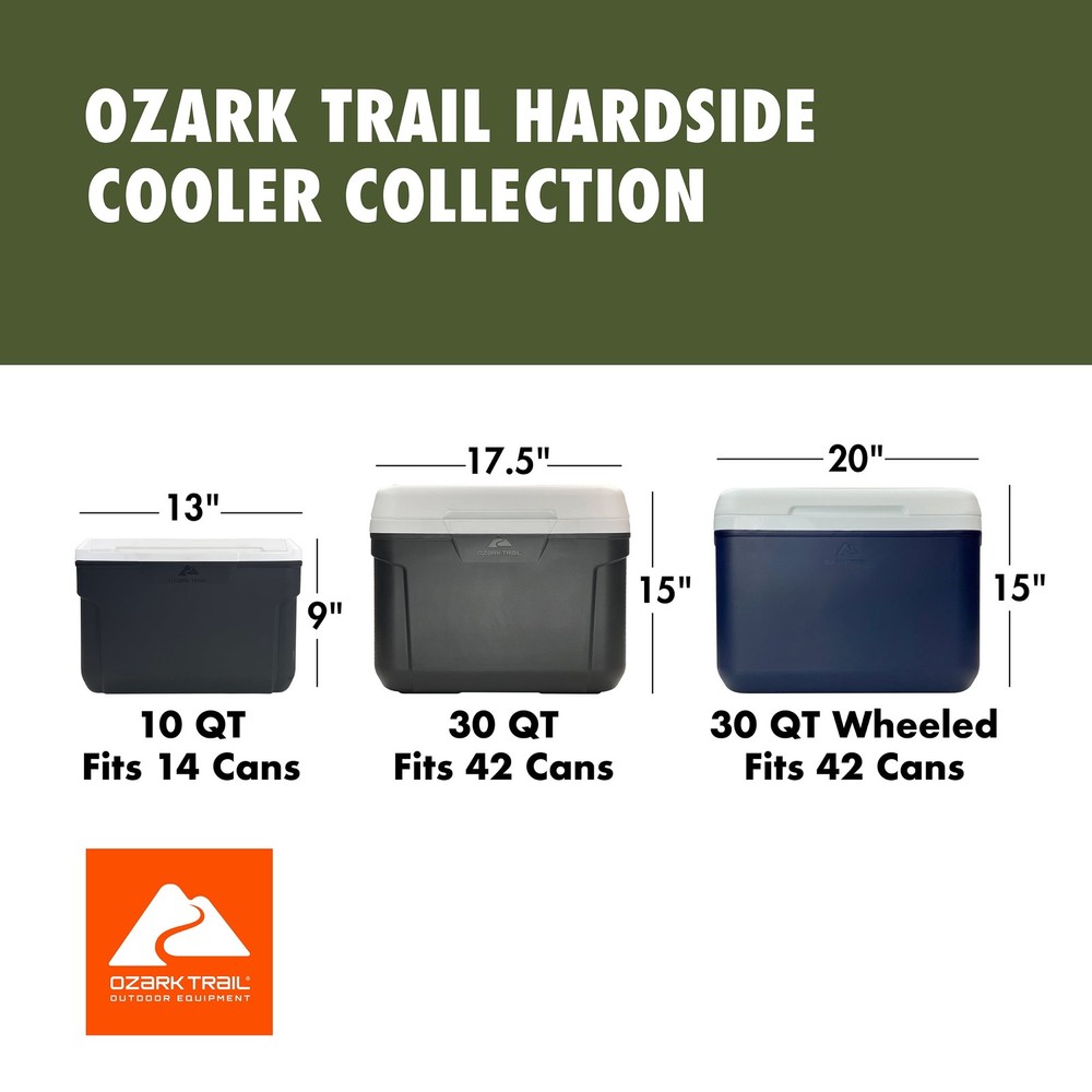 10 Qt 14-Can Hard-Sided Cooler, Gray