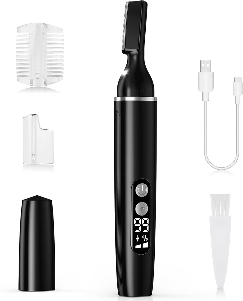Eyebrow Trimmer Electric Eyebrow Razor with Digital Display LED Light, 2-Spee...