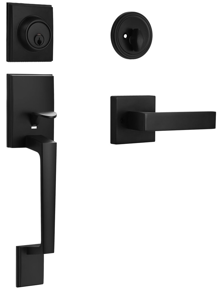 Matte Black Front Door Handle and Single Cylinder Deadbolt Combo Set,