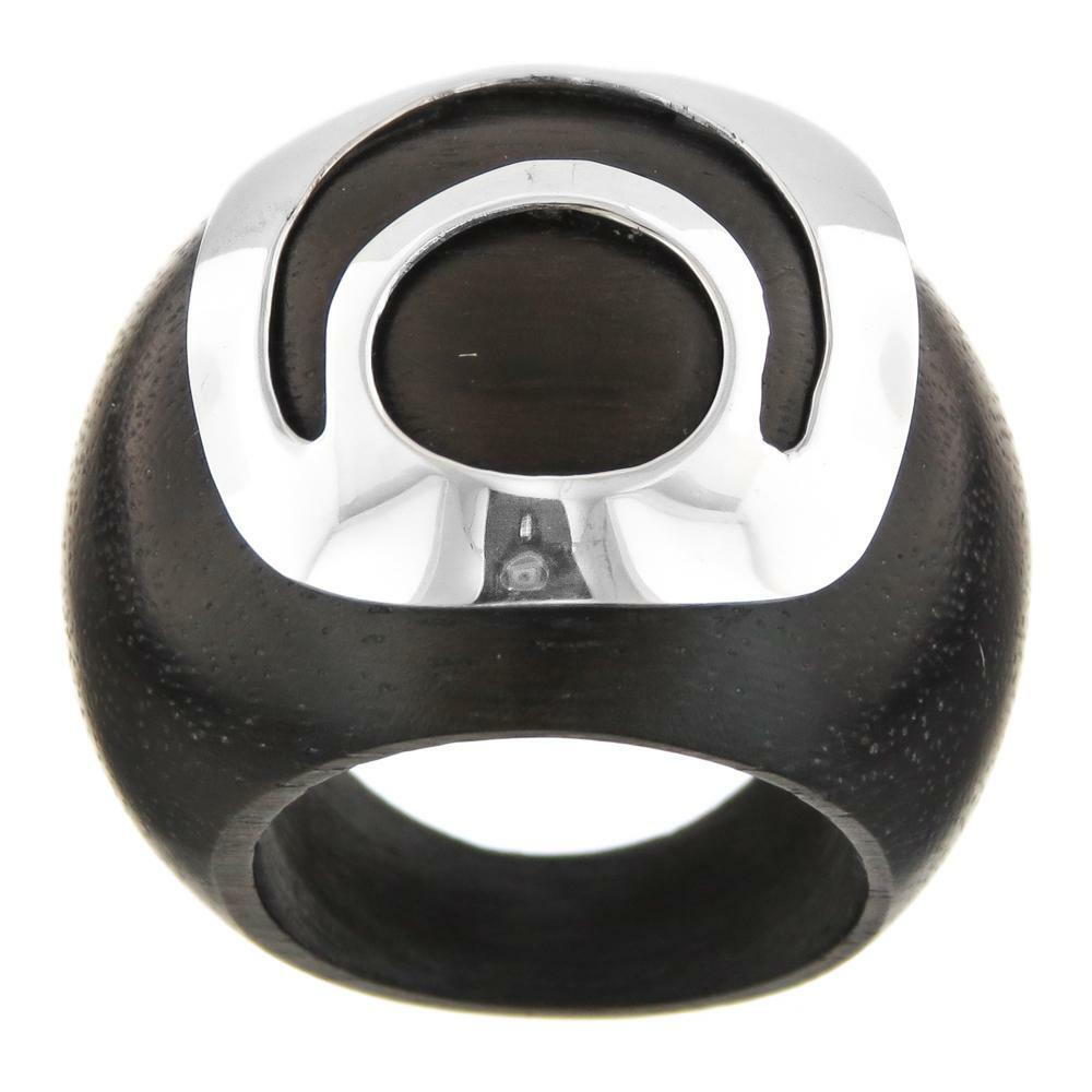 Dark Wood 925 Sterling Silver Contrasted Ring