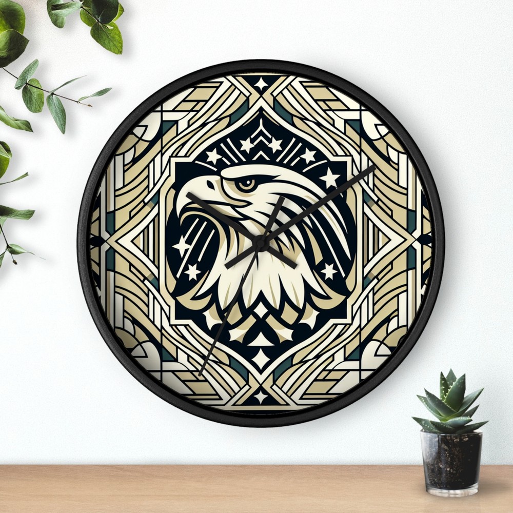 Home Decor Wall Clock High Class Americana Art Deco Eagle Geometric Pattern