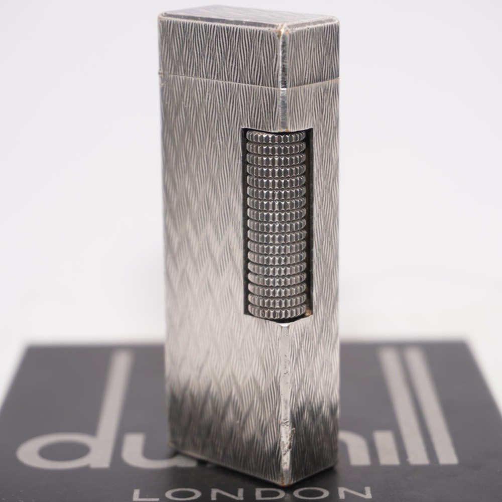 Dunhill Rollagas Lighter Silver CHEVRON Pattern-Ultrasonically cleaned_Working