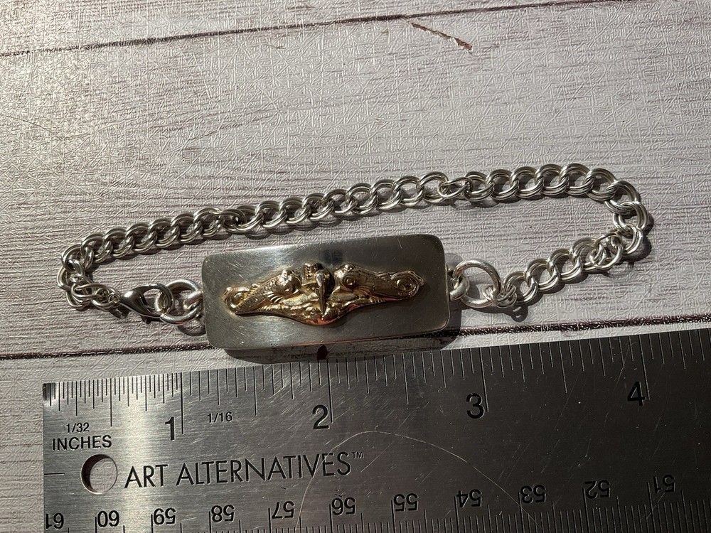 ORIGINAL WWII USN SUBMARINER SUBMARINE OFFICER AMICO STERLING ID BRACELET