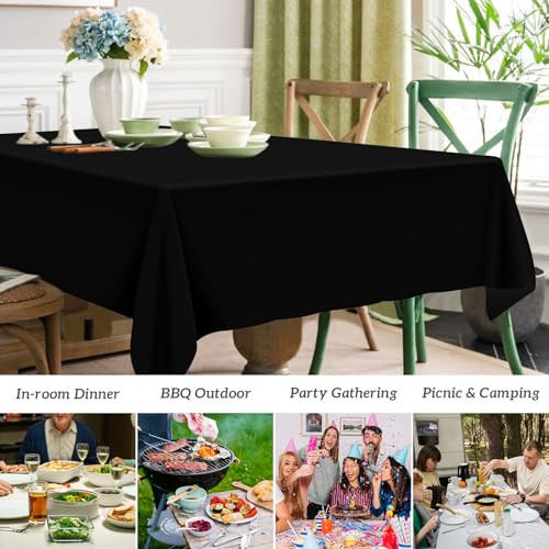2 Pcs Plastic Tablecloth for Rectangle Table, 54 × 54" X 108" Rectangle Black