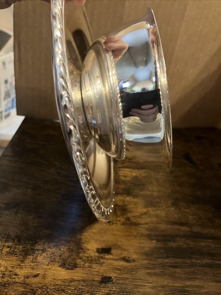 Oneida Silver Plate Dip Bowl w/Attached Tray 5" Bowl, 7.5” Tray USA