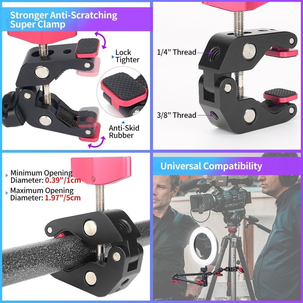 Lightweight 22" Camera Mounting Arm with 360-Degree Adjustable Clamp & Holders