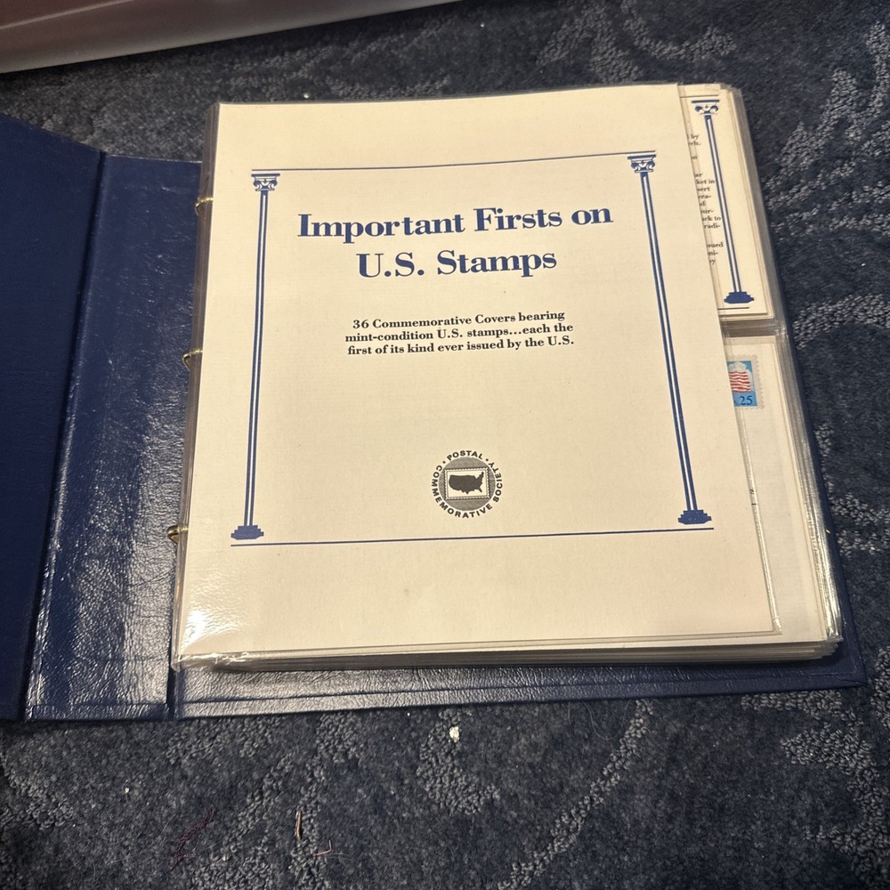 Stamp Album "IMPORTANT FIRSTS ON US STAMPS" by Postal Commem Society, 36 stamps