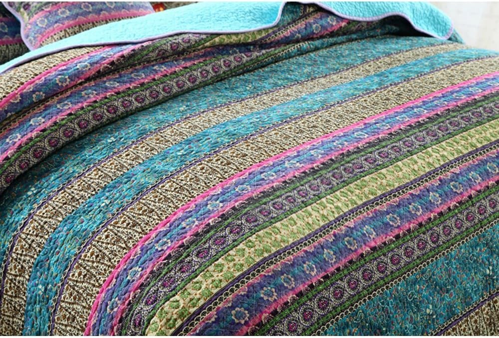 Striped Cotton Patchwork Bedspread Quilt Set