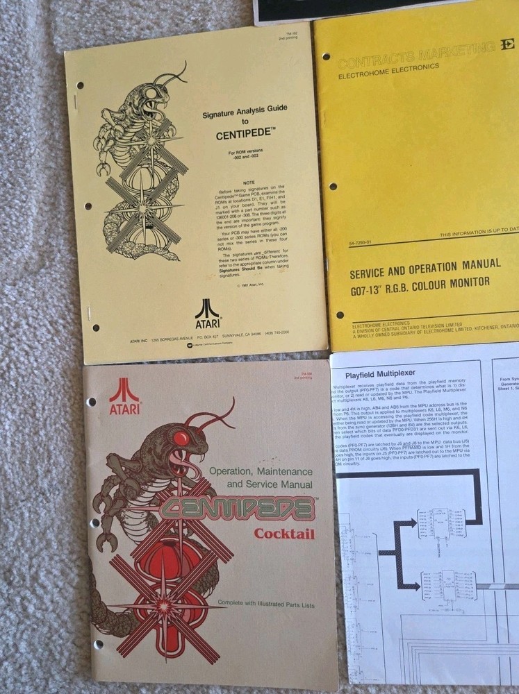 6 Atari Centipede Cocktail Operation Maintenance Service Manuals Schematics