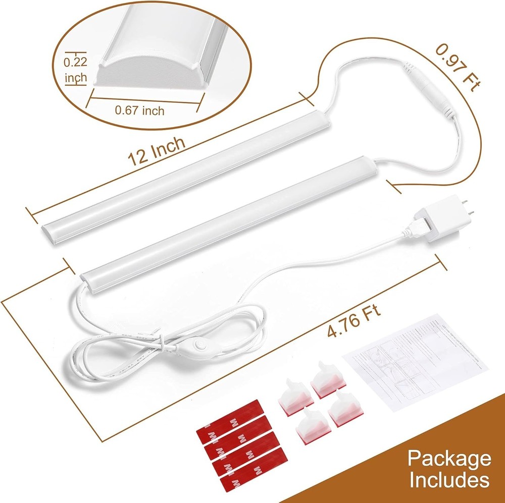 2 Pack 12 Inch Under Cabinet Light Bars Linkable LED Lights for Kitchen Desk
