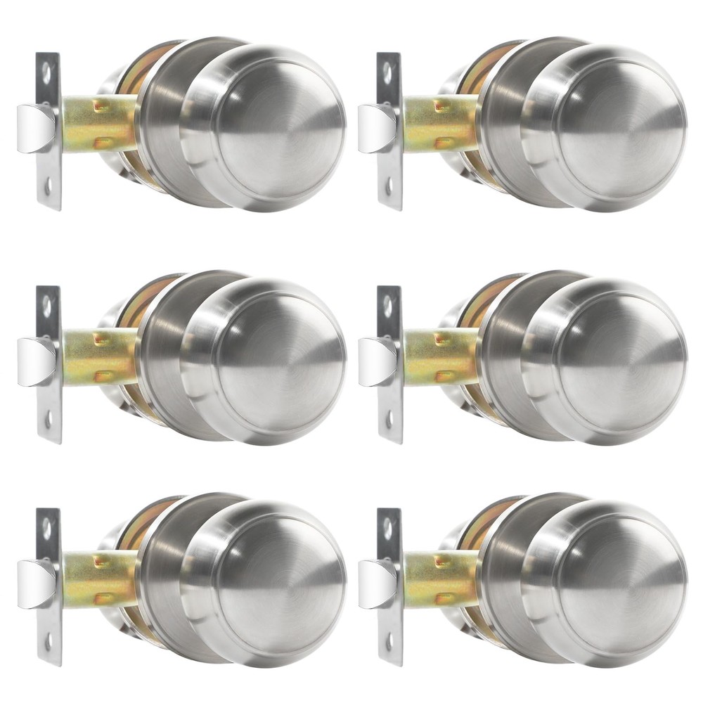 Passage Door Knobs, 6 Pack Satin Nickel Door Knobs, for Hallway & Closet Non-Loc
