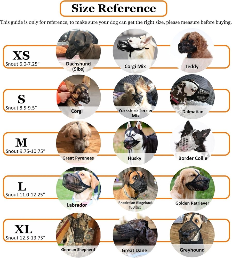 Woven Dog Muzzle, Breathable Mesh Guard for Medium & Large Dogs, Grey M