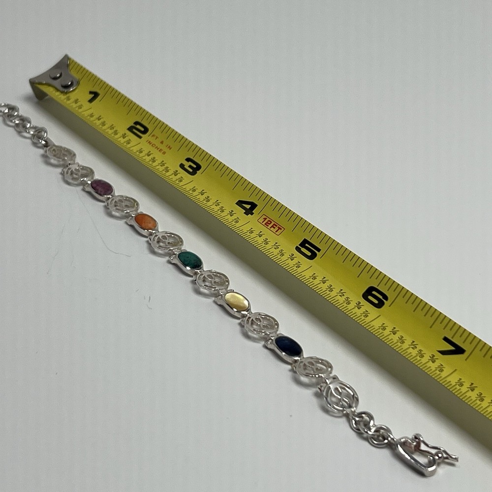 Peruvian 925 Sterling Silver Multi Gemstone Link Bracelet