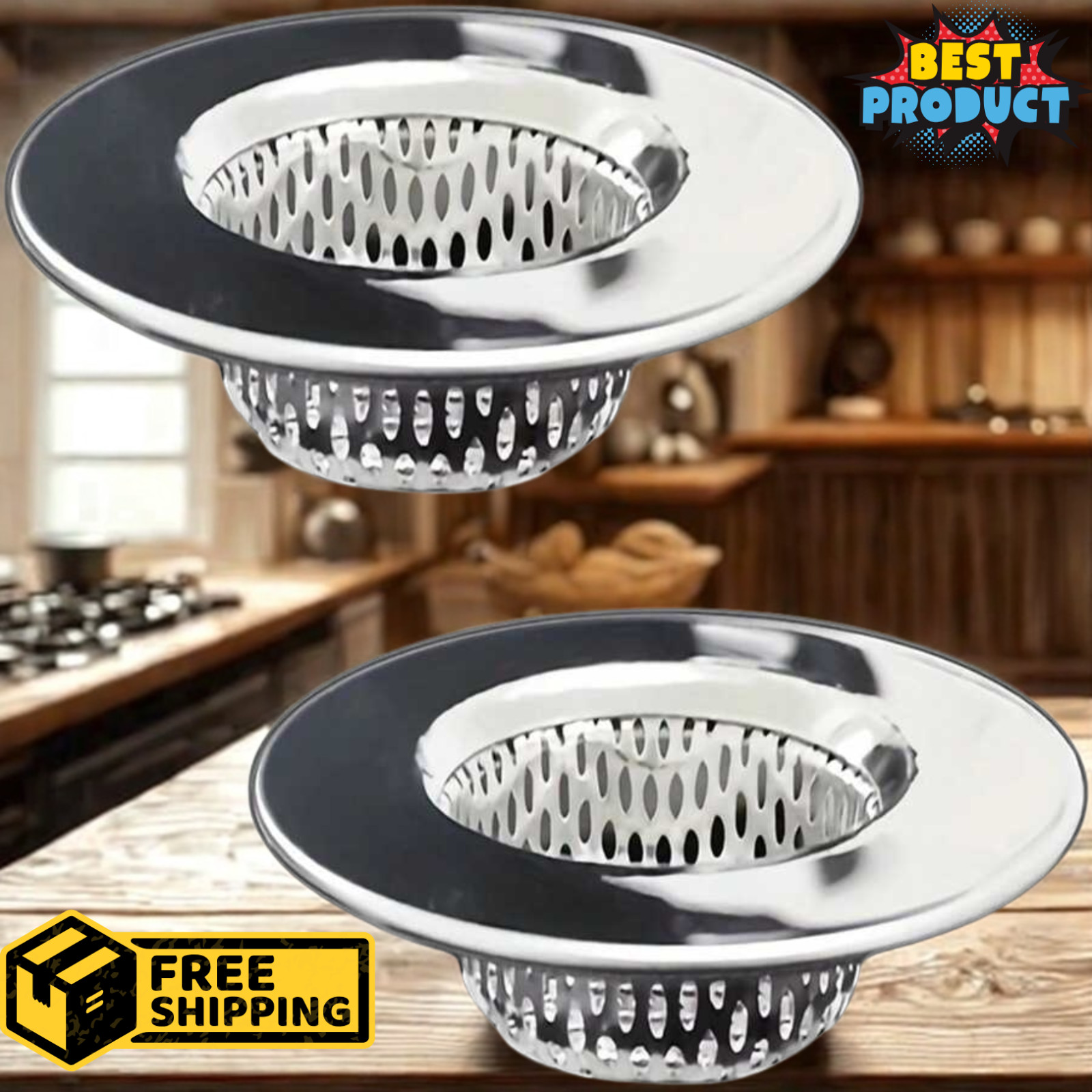 2Pc Bathtub Drain Strainer Hair Catcher Stainless Steel Filter Basket 1.65"-3.0"