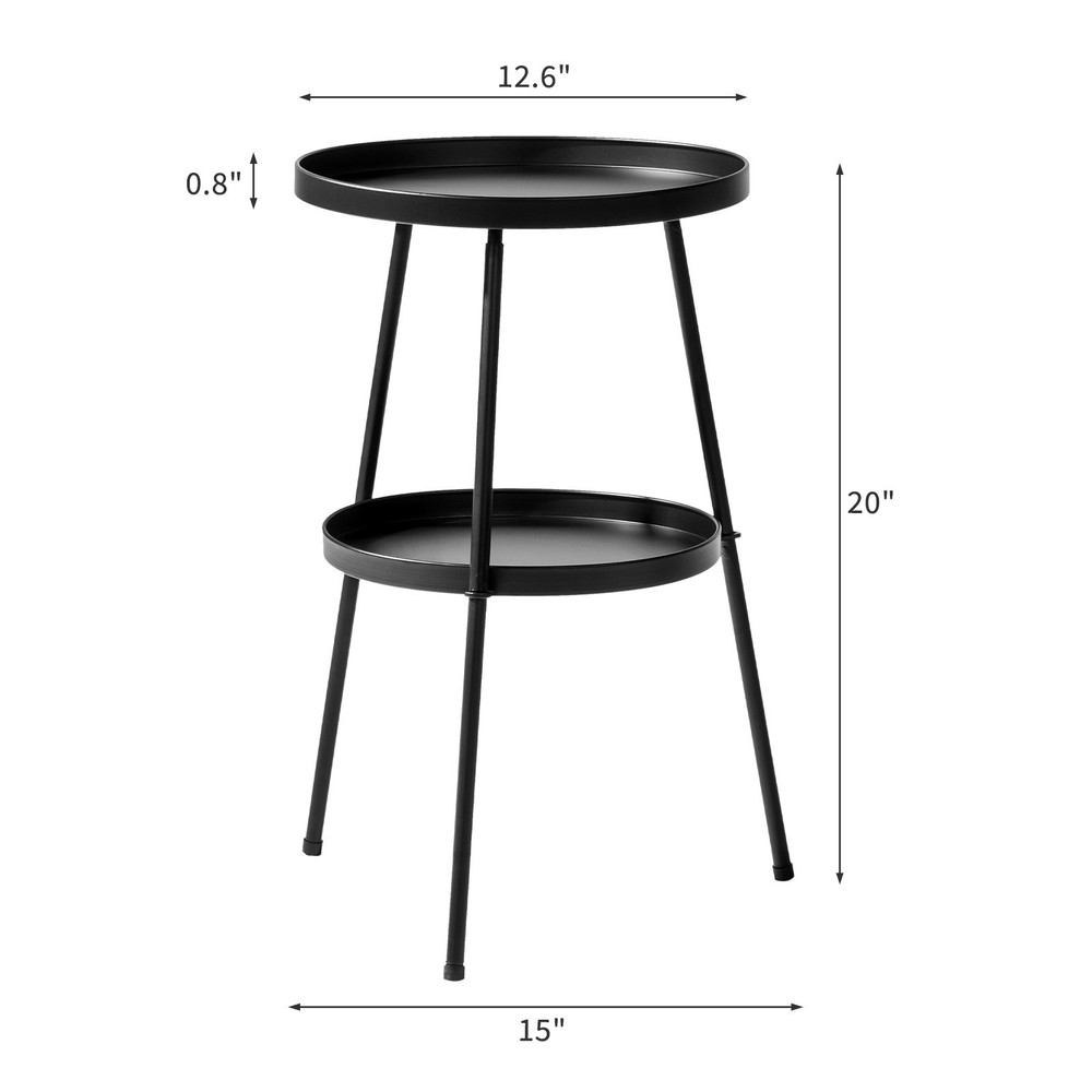 Patio Small Side Table, Round 2 Tier End Table, Metal Round Coffee Table