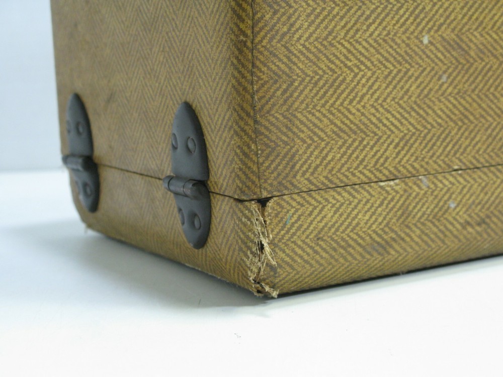 Vintage Pitney Bowes Hard Case Handle Brown Herringbone Pattern Empty Repurpose