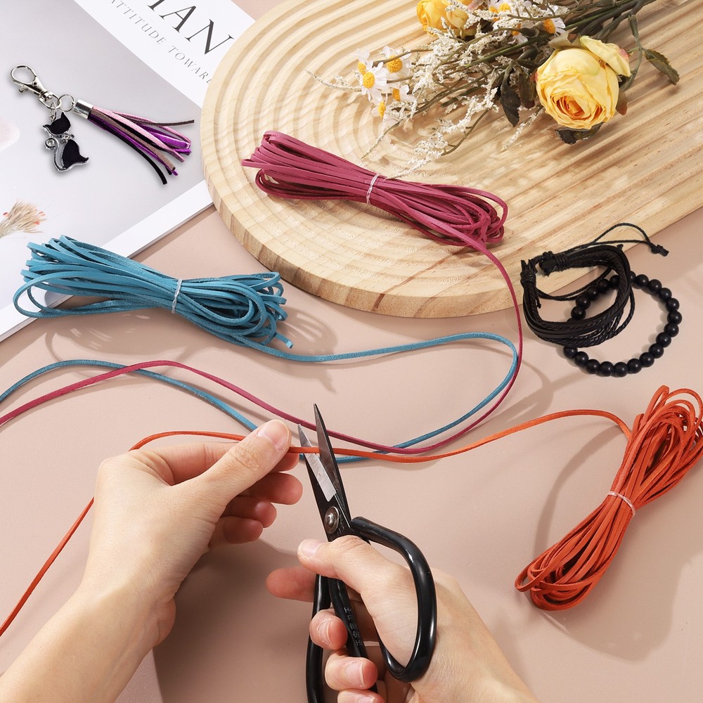 2 Pcs Flat Suede Leather Cord, 5.5 Yards 2.6mm Craft Braid String, Gold
