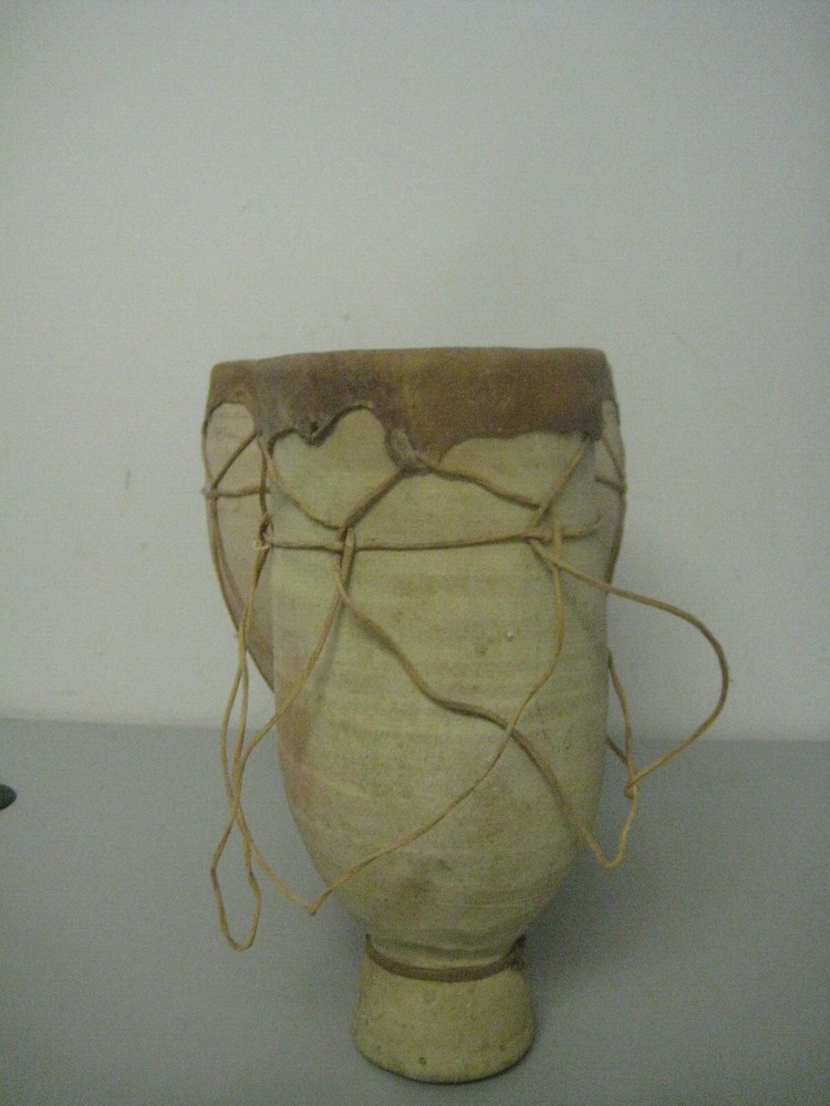 Vintage Terracotta Clay & Hide Double Bongo Drum Rustic Primitive Folk Art