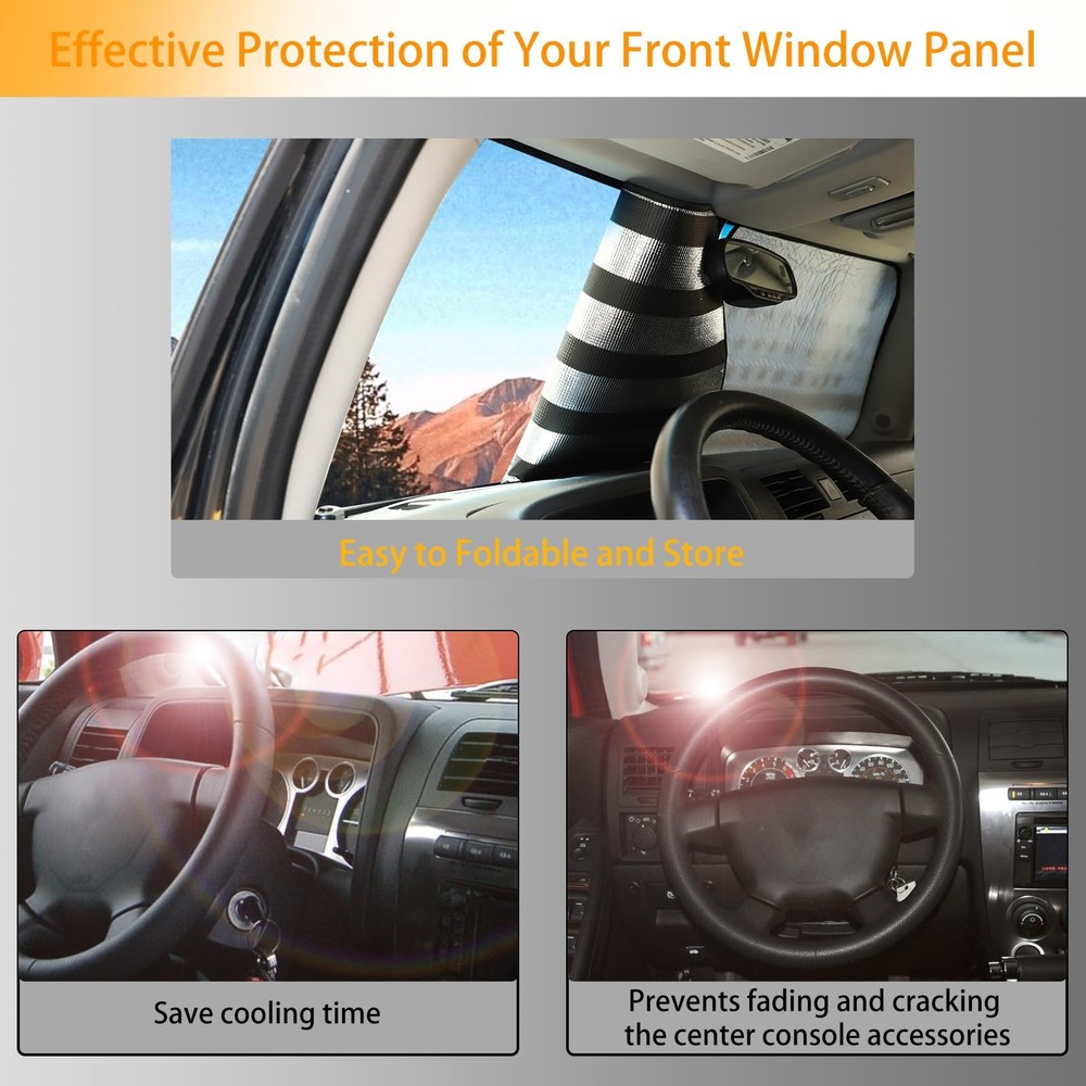 Windshield Sunshade Foldable Reflective Sun American Flag Pattern, Black