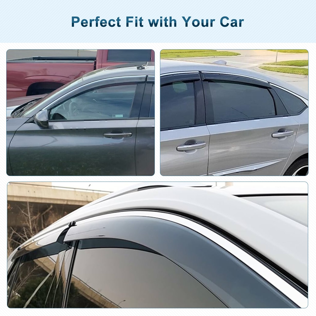 Window Visor Rain Guard Deflector For 2018-2022 Honda Accord Clip-on Chrome Trim