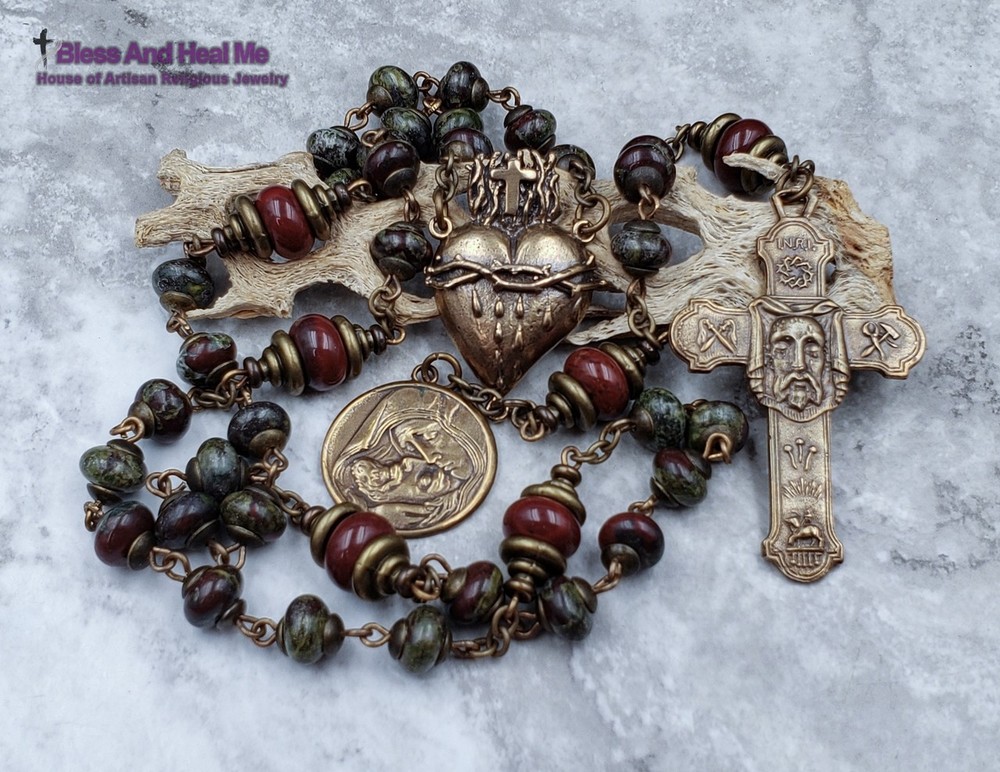 Holy Face of Jesus, Sacred Heart ,Pieta 39 Beads Chaplet |Bronze |Bloodstone