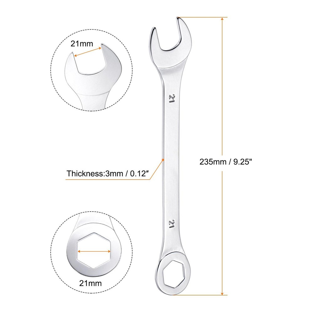 2pcs Thin Combination Wrench with Offset 6-Point End and Angled Open End 21mm
