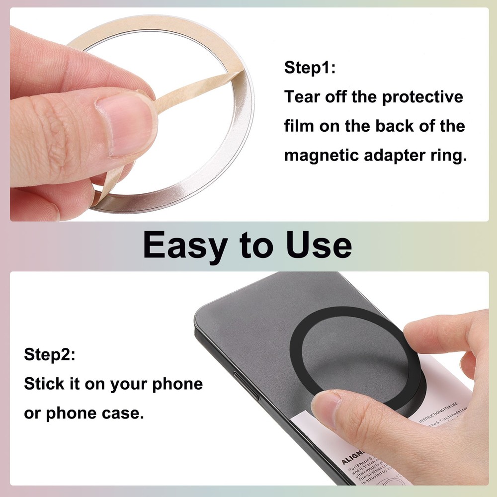 2Pcs Magnetic Sticker Ring, Magnetic Adapter C-shape Ring, Black