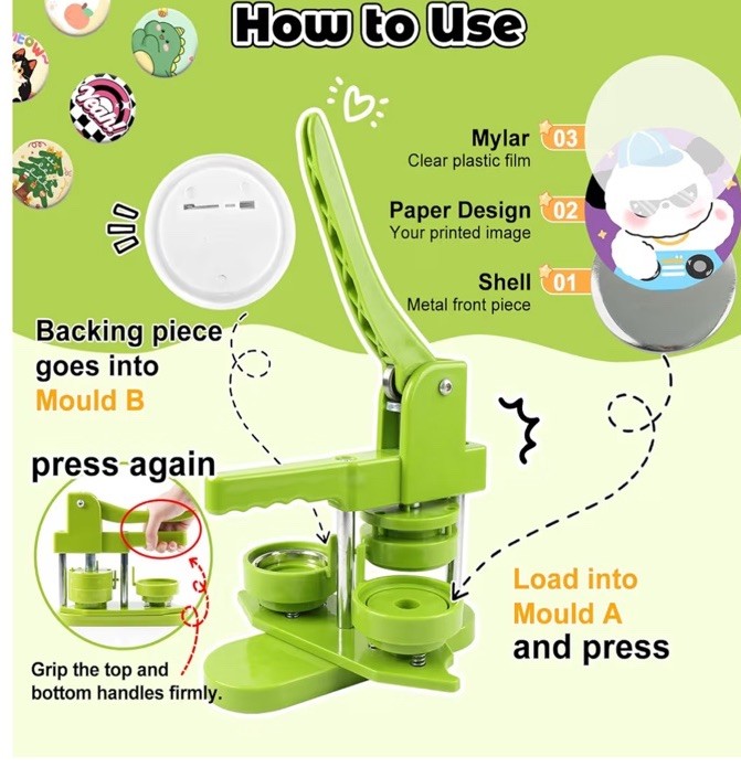 DIY Button Maker Machine 2.25” with 100 Supplies & Magic Book - Creative Fun