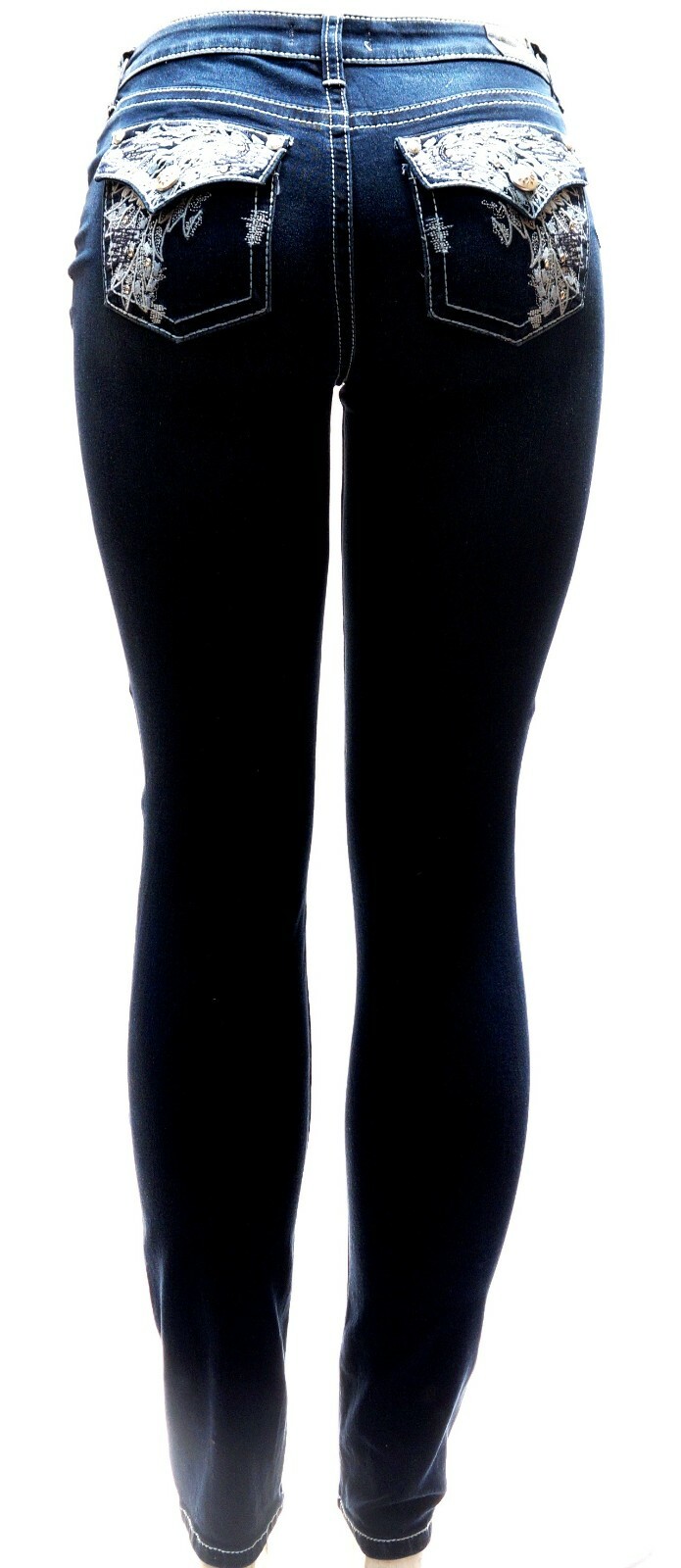 Classic Rhinestone Premium Women's Stretch Skinny Fit BLUE Denim Jeans Pants