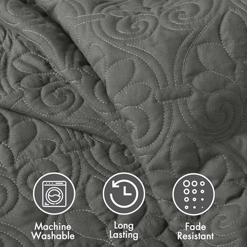 Quebec Split Corner Quilted Bedspread Classic King Dark Grey Fitted Bedspread