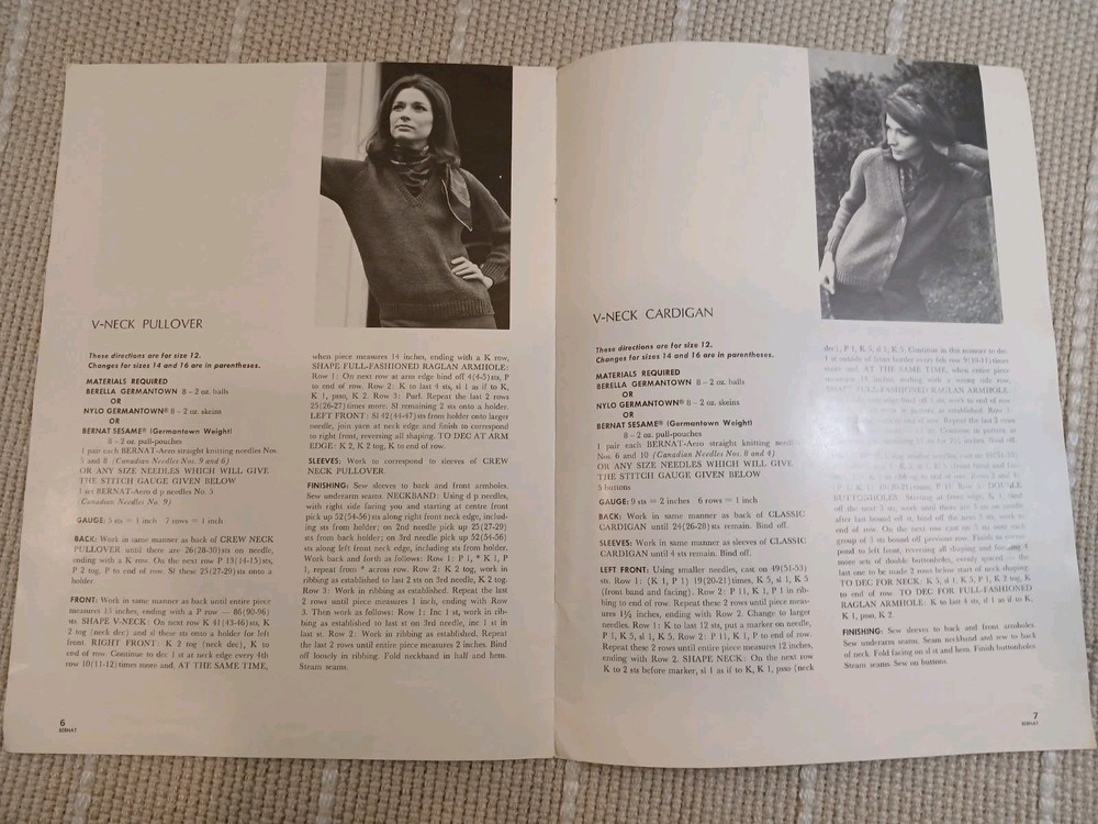 1966 Berella Germantown Bernat Basic Six Sweater Pullover kNITTING PATTERN-MG4