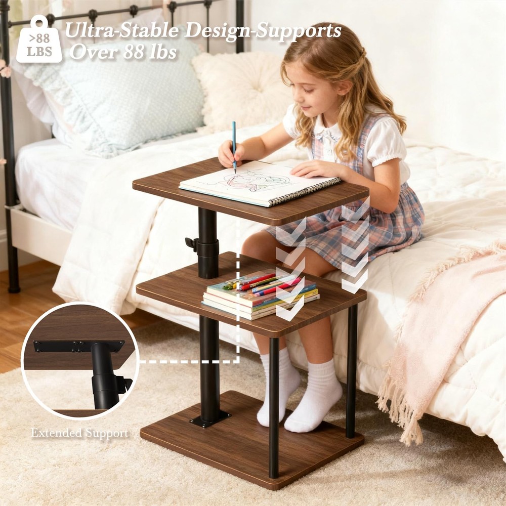 Adjustable Swivel Side Table with Storage Shelf for Small Spaces - End Table