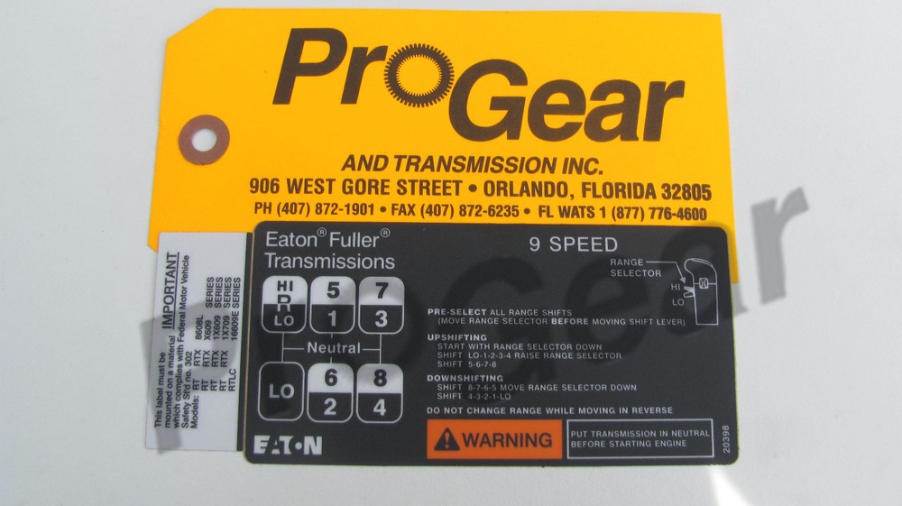Fuller transmission 9 speed RT RTX shift pattern 20398 "H" pattern