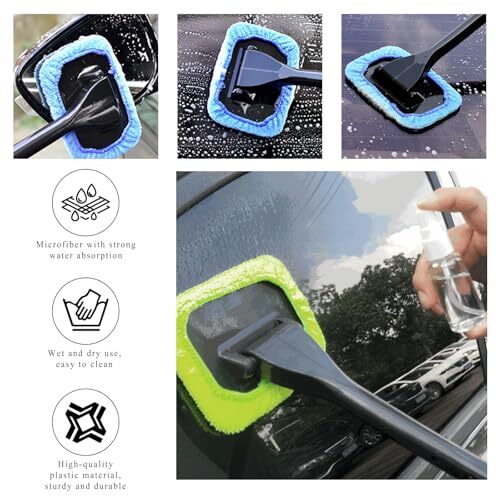 Car Windshield Cleaning Tool, Microfiber Window Cleaner with 4 Washable
