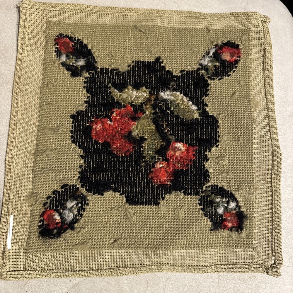 Completed Black Cherry Needlepoint Canvas 9" x 8.5"