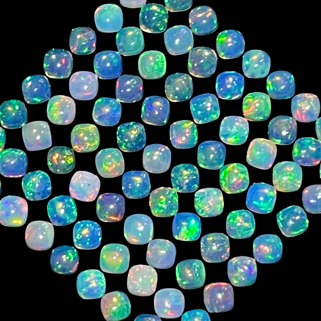 20 Pcs Natural Opal 4mm Cushion Flashy Untreated Loose Cabochon Gemstones Lot