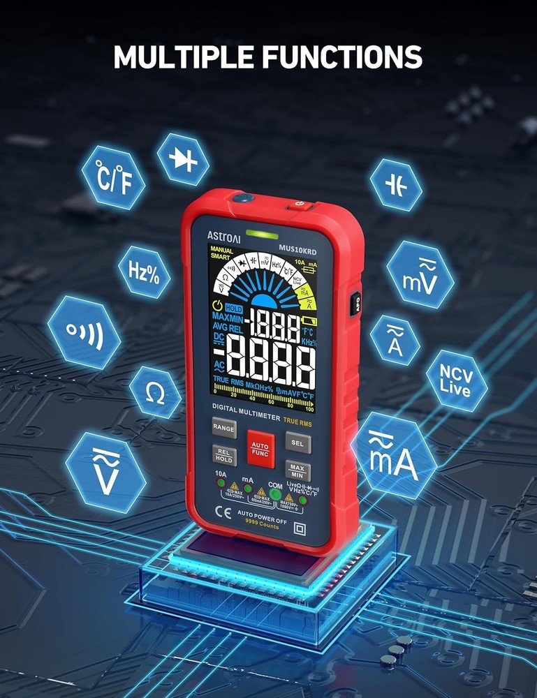 Multimeter Tester 10000 Counts TRMS Auto-Ranging Color LCD Screen Digital Volt M