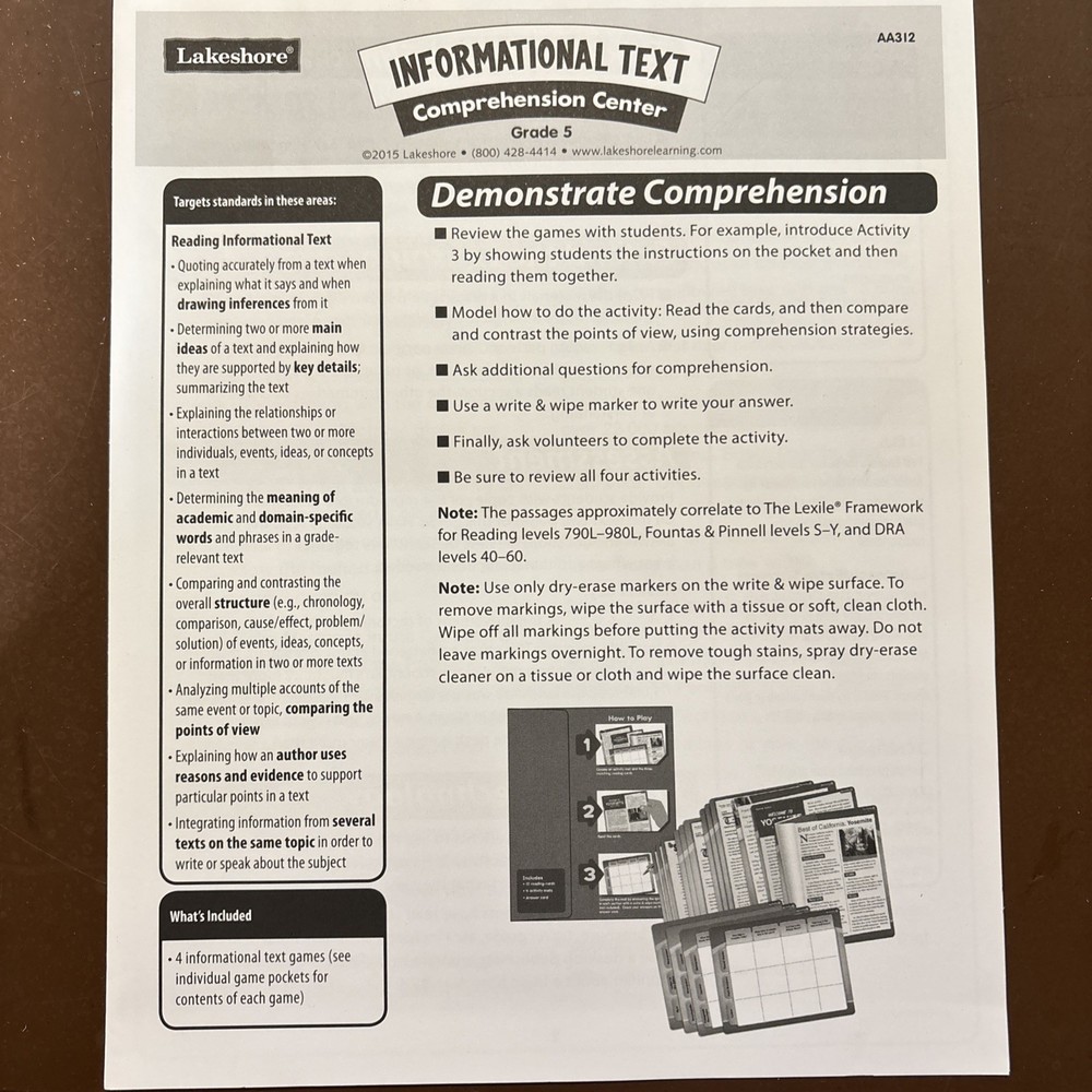 Informational Text Comprehension Center Fifth Grade